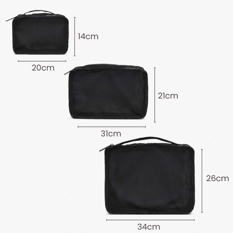 Black pouch with measurements displayed for each side.